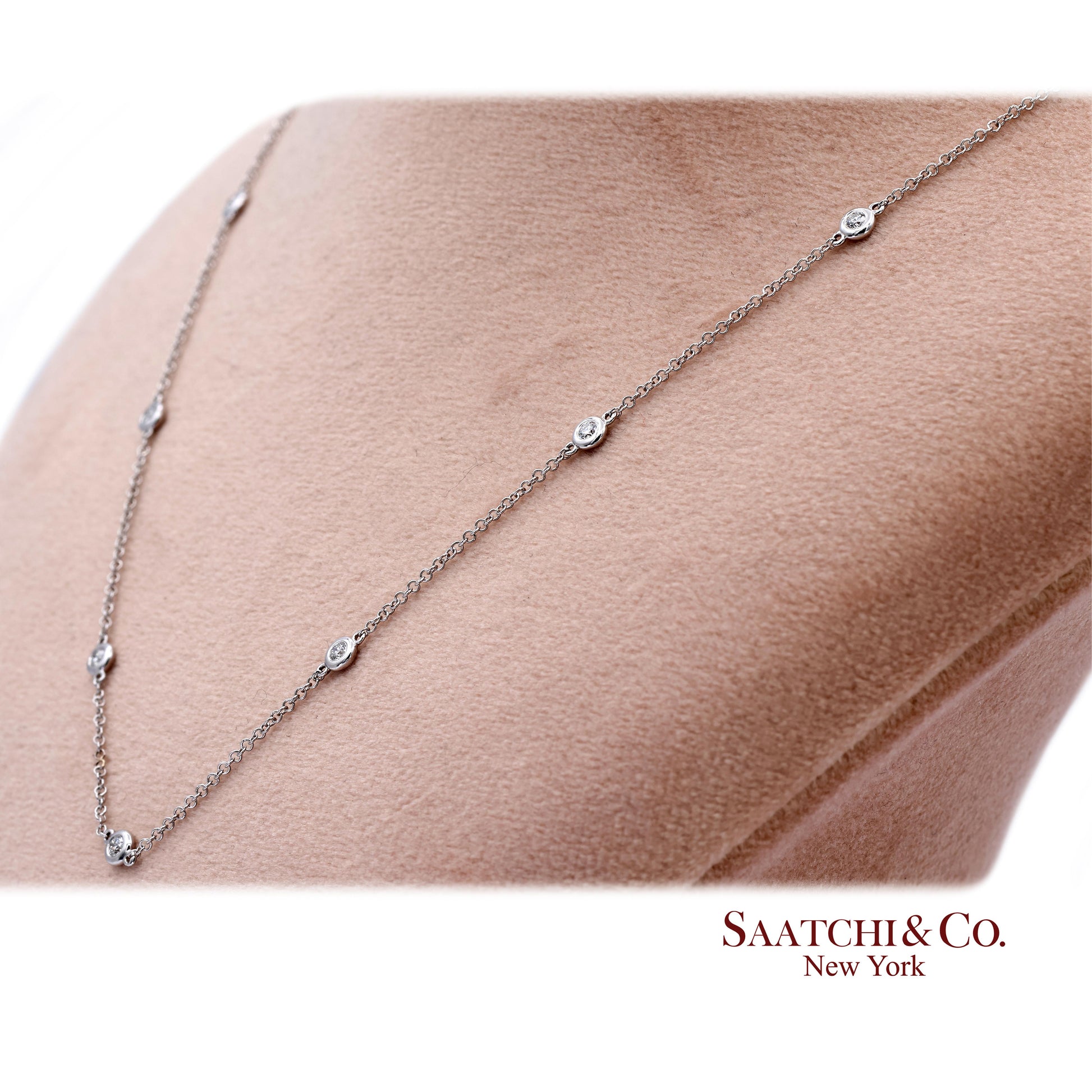 14K(585) White Gold Natural Diamond Adjustable By the Yard Necklace/Pendant