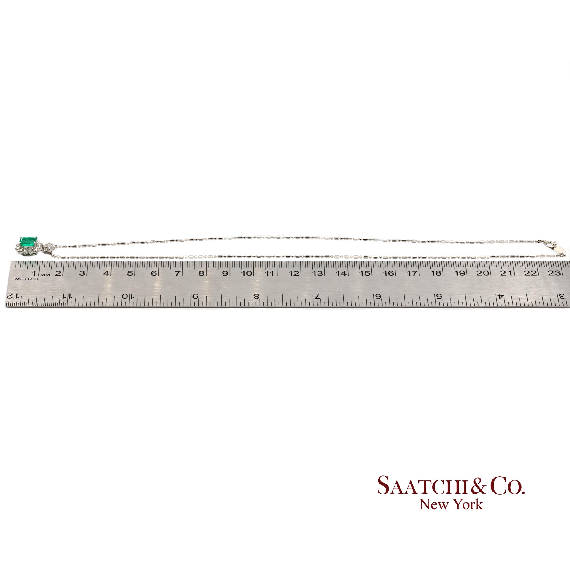 GIA Certified Platinum 900 Emerald & Diamond Pendant with Platinum 850 Chain