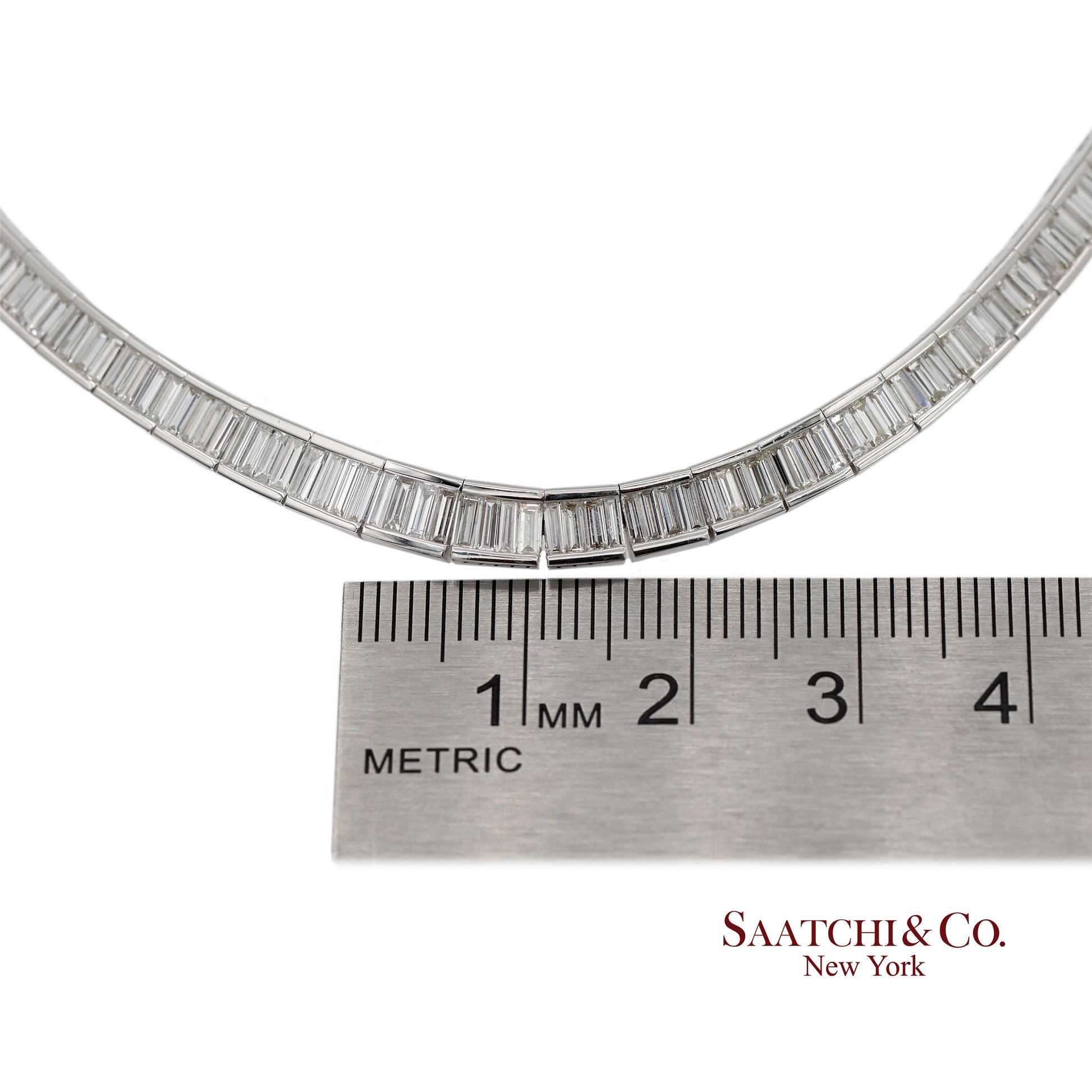18K 750 Solid White Gold Natural Diamond Buguatte Tennis Necklace