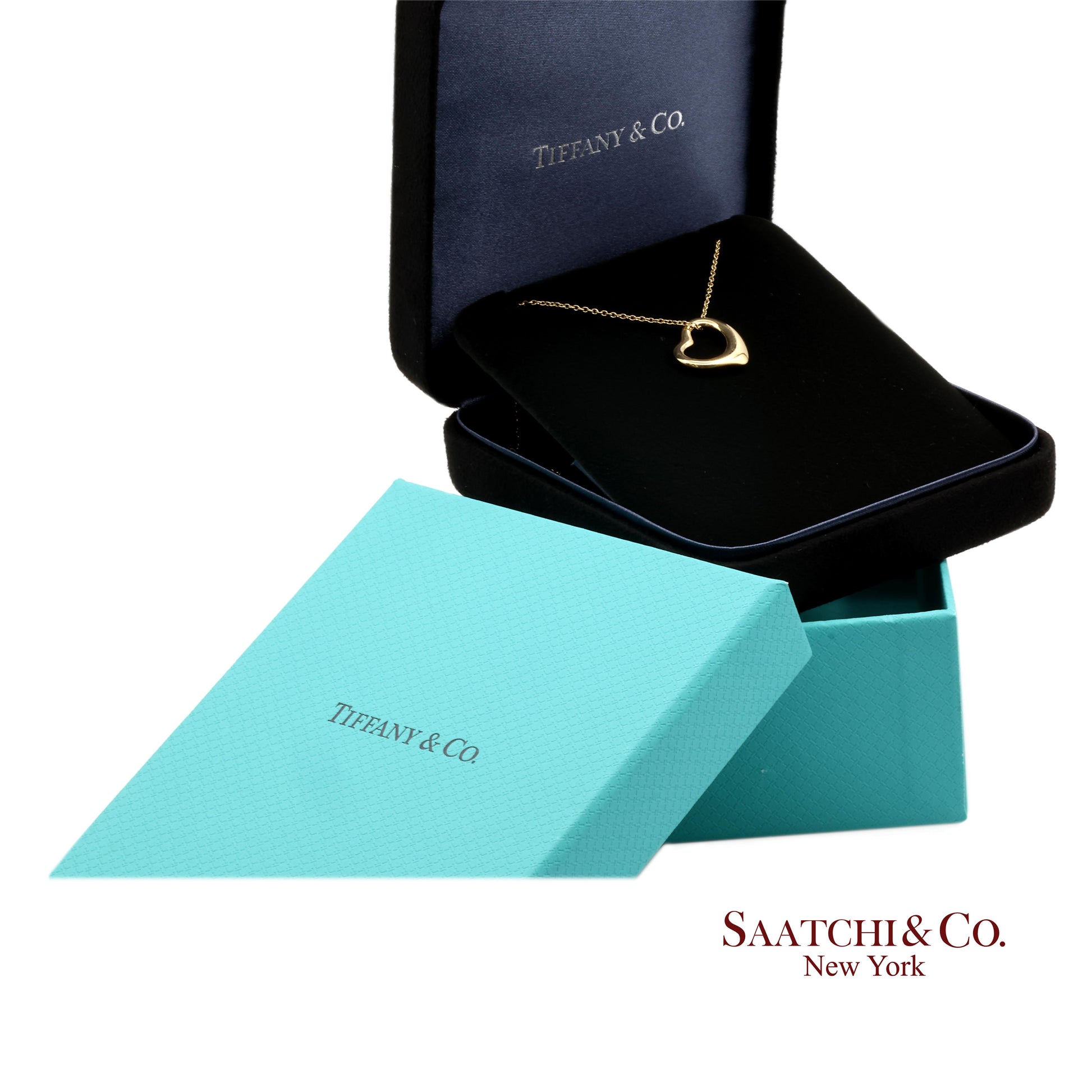 Tiffany & Co. Elsa Peretti 18K 750 Yellow Gold Open Heart Pendant Necklace