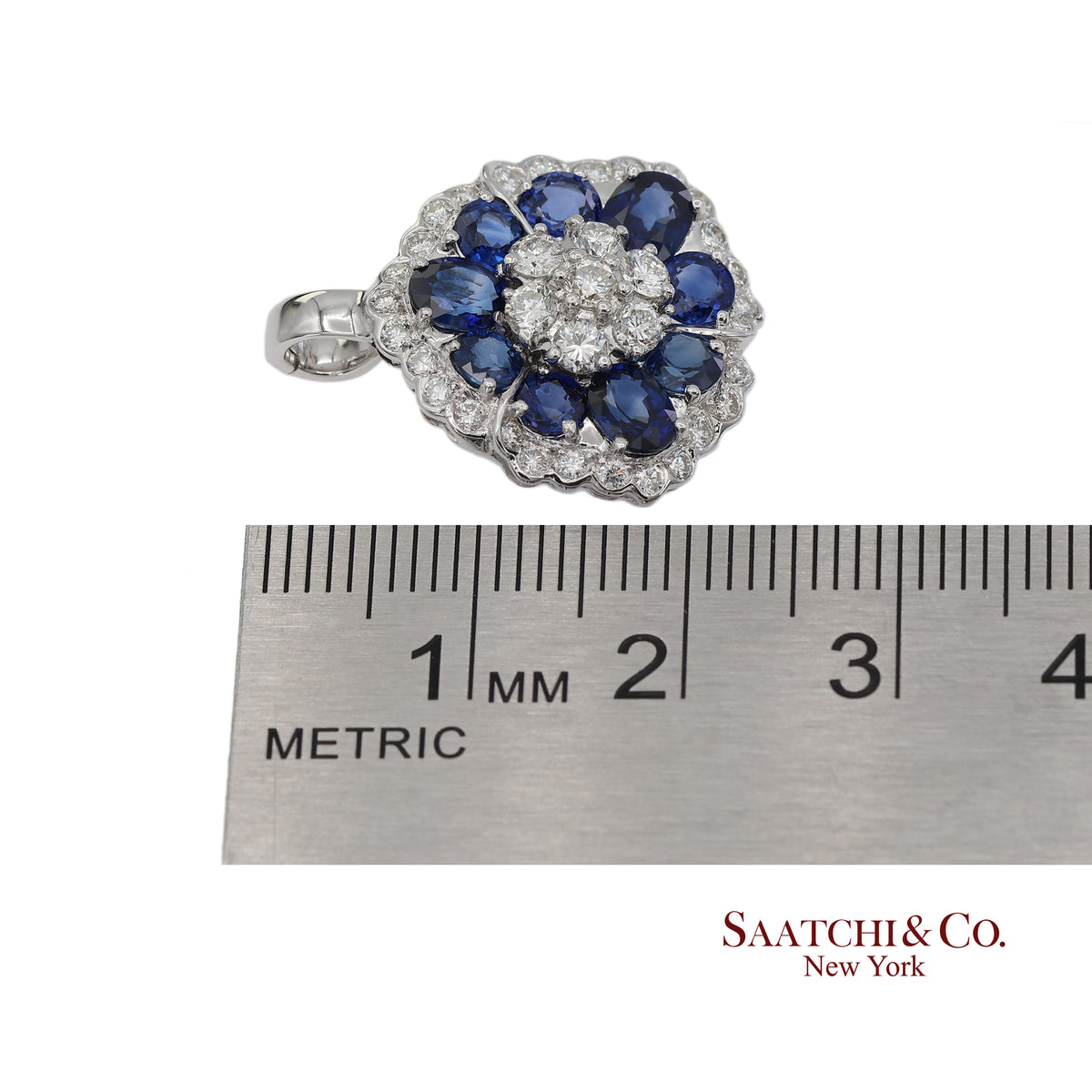 0.95ct Natural Diamond & 3.17ct Natural Sapphire 18K White Gold Pendant Necklace