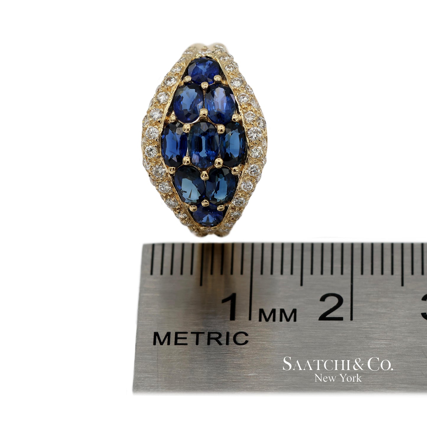 18K 750 Solid Yellow Gold Natural Diamond and Natural Sapphire Ring