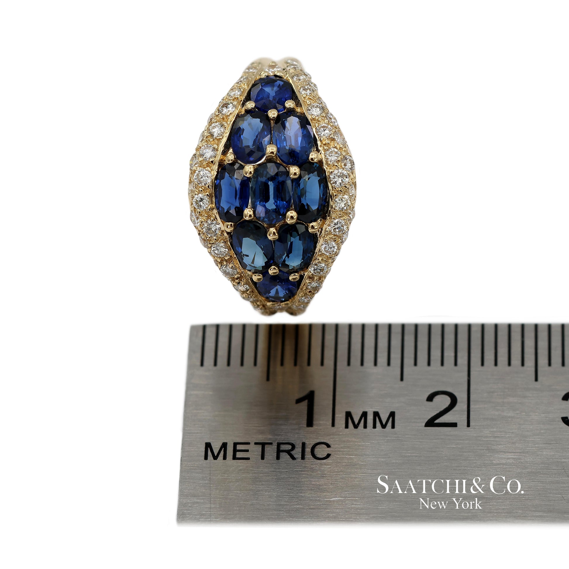 18K 750 Solid Yellow Gold Natural Diamond and Natural Sapphire Ring