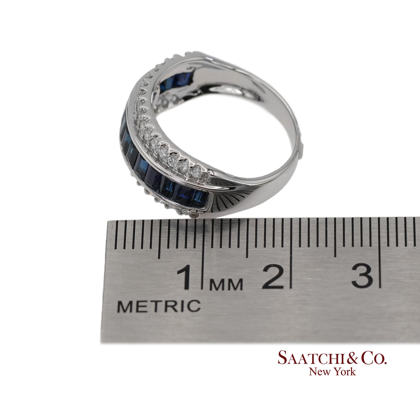 18K 750 Solid White Gold Natural Diamond and Natural Sapphire Band Ring