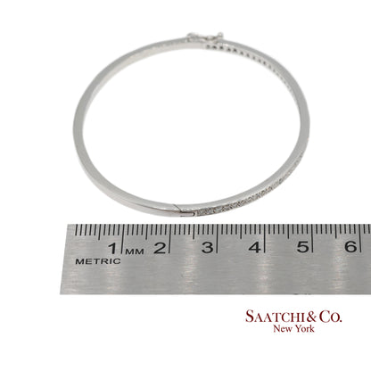 18K 750 Solid White Gold Brilliant Cut Natural Diamond Bangle Bracelet