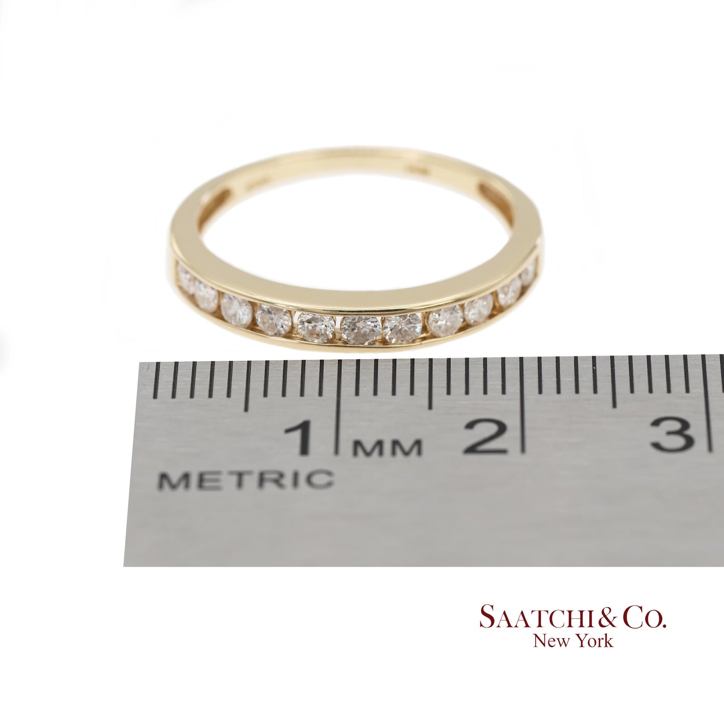 14K 585 Solid Yellow Gold Natural Diamond Band Ring