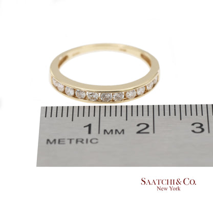 14K 585 Solid Yellow Gold Natural Diamond Band Ring
