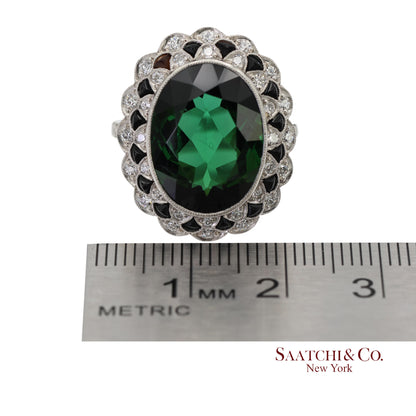 Vintage Platinum 950 Milgrain Natural Diamond and Tourmaline Ring