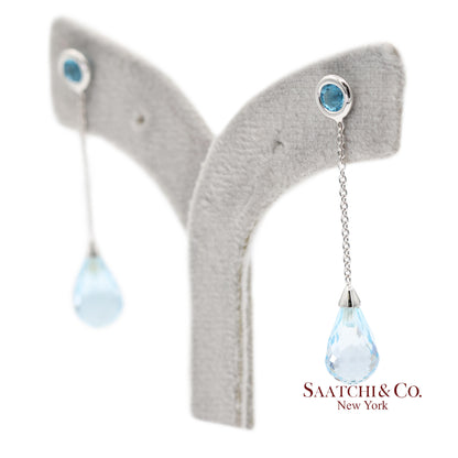 18K 750 Solid White Gold Blue Topaz Drop Earrings