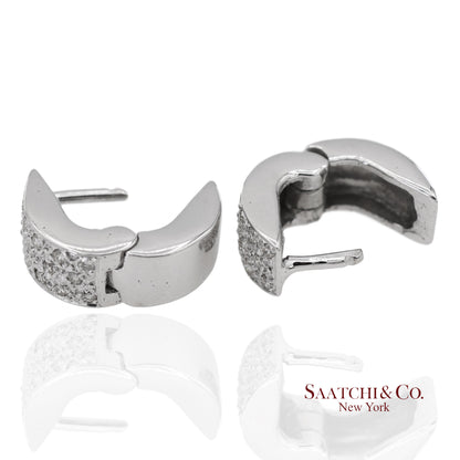 18K 750 Solid White Gold Natural Diamond Huggie Hoop Earrings