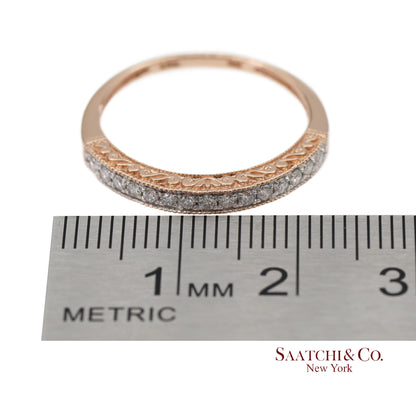 14K 585 Solid Rose Gold Engraving and Milgrain Natural Diamond Band Ring
