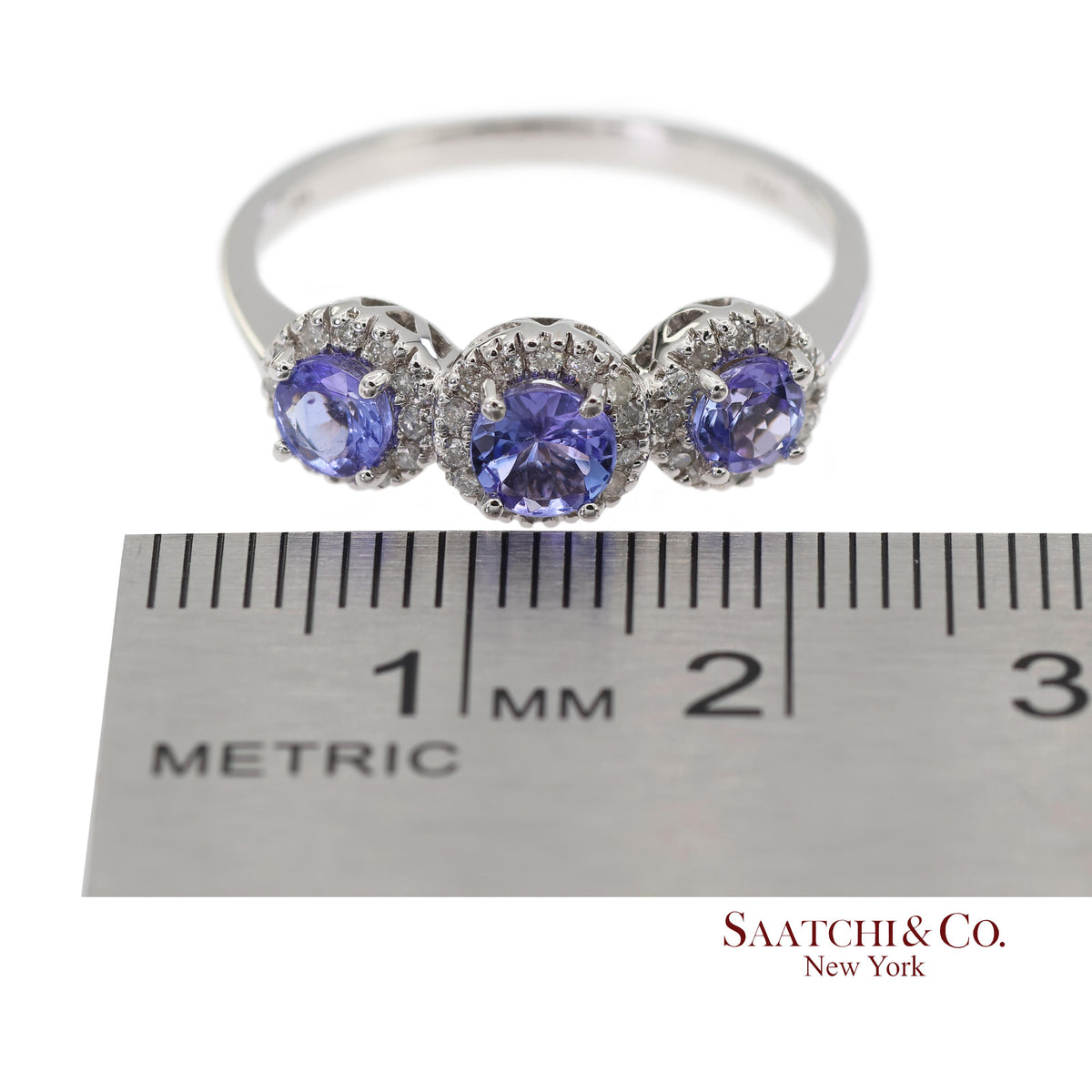 0.40 ct Natural Diamond and 0.80 ct Tanzanite 14K White Gold 3-Stone Ring