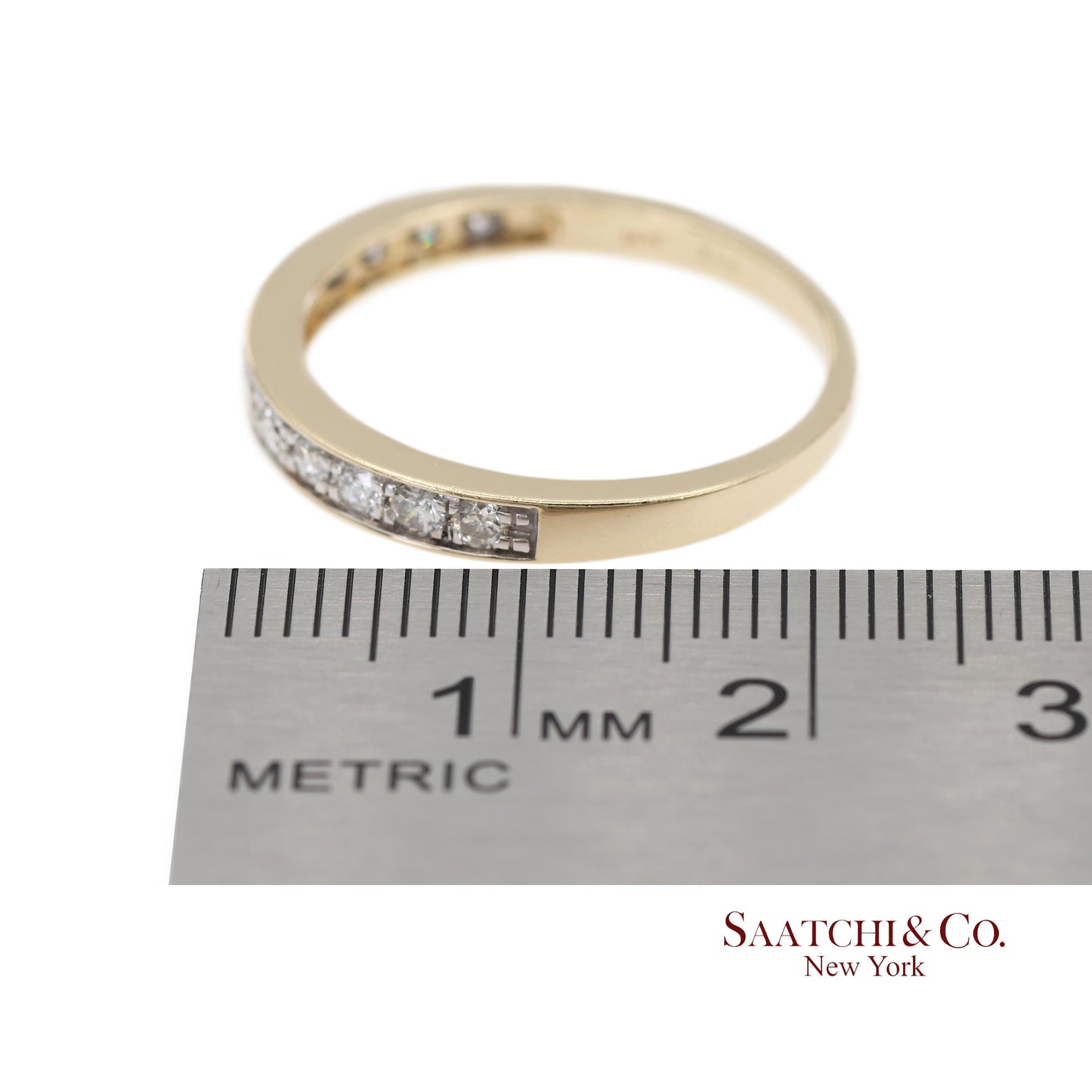 14K 585 Solid Yellow Gold Natural Diamond Band Ring