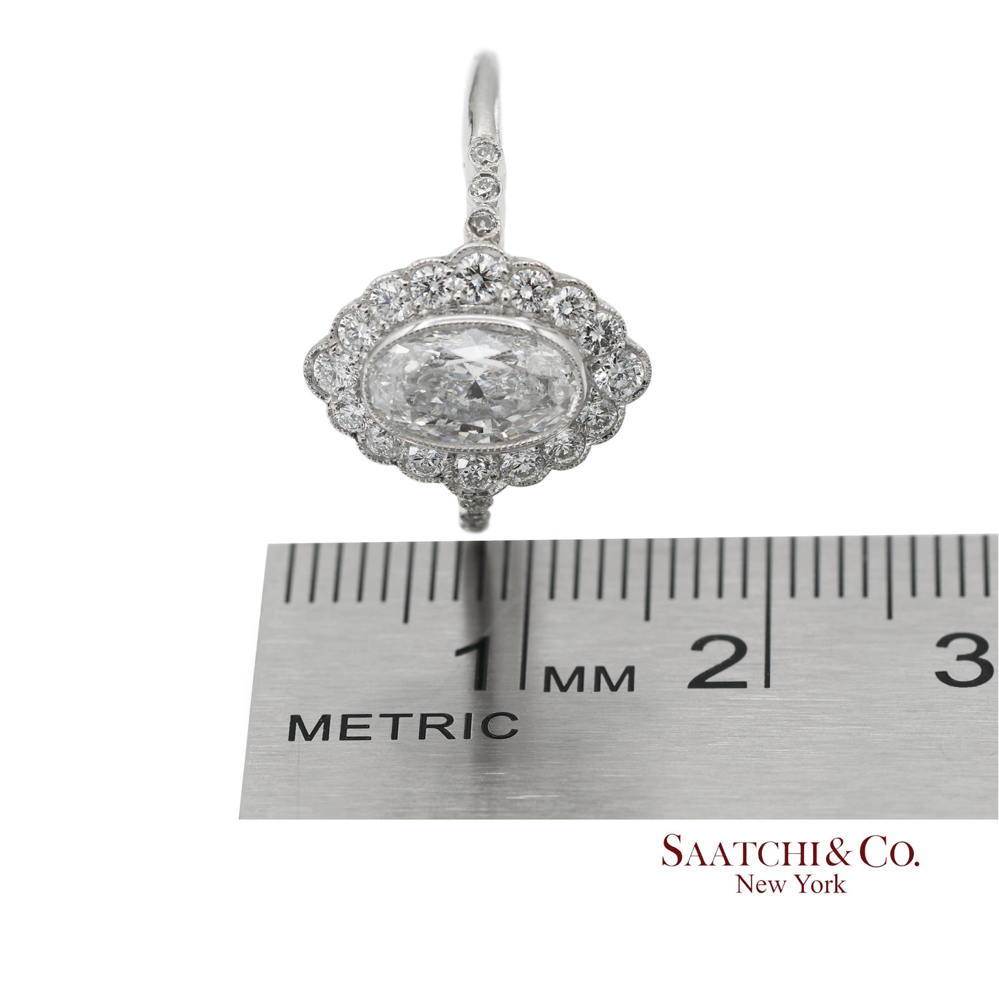 Vintage Platinum 900 Natural Diamond Milgrain Oval Shape Engagement Band Ring