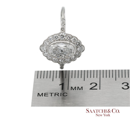 Vintage Platinum 900 Natural Diamond Milgrain Oval Shape Engagement Band Ring