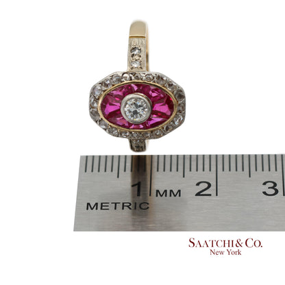 Vintage Two Tone 14K Yellow and White Gold Natural Diamond Ring