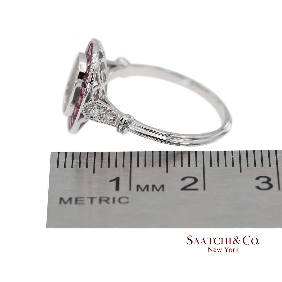 14K White Gold 0.10 ct Natural Diamond and 1.10 ct Natural Ruby Semi Mount Ring