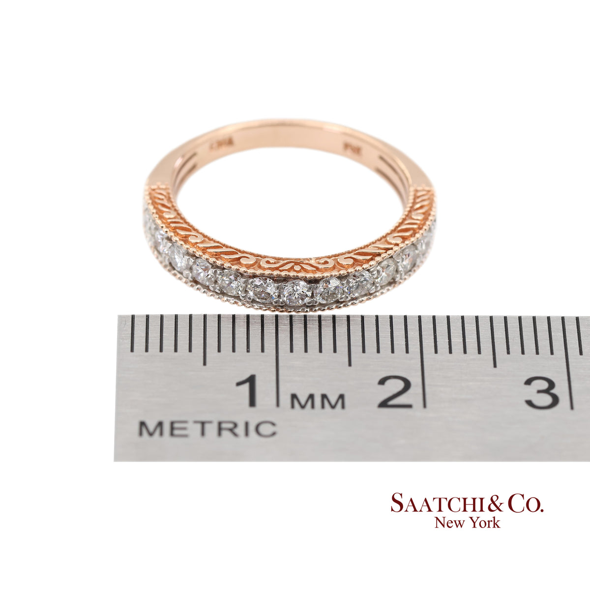 14K 585 Rose Gold Natural Diamond Milgrain Engraved Band Ring