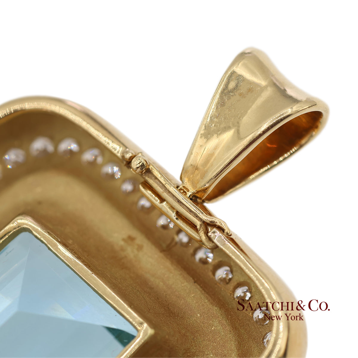GIA 60 Ct Aquamarine and 4 Ct Diamond 18K Yellow Gold Convertible Pendant Brooch