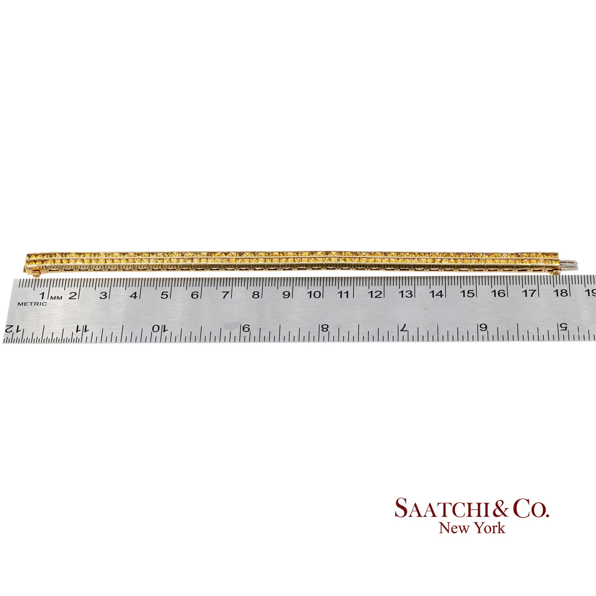 12.50 Ct Natural Yellow Sapphire Princess Cut Bracelet in 18K Yellow Gold