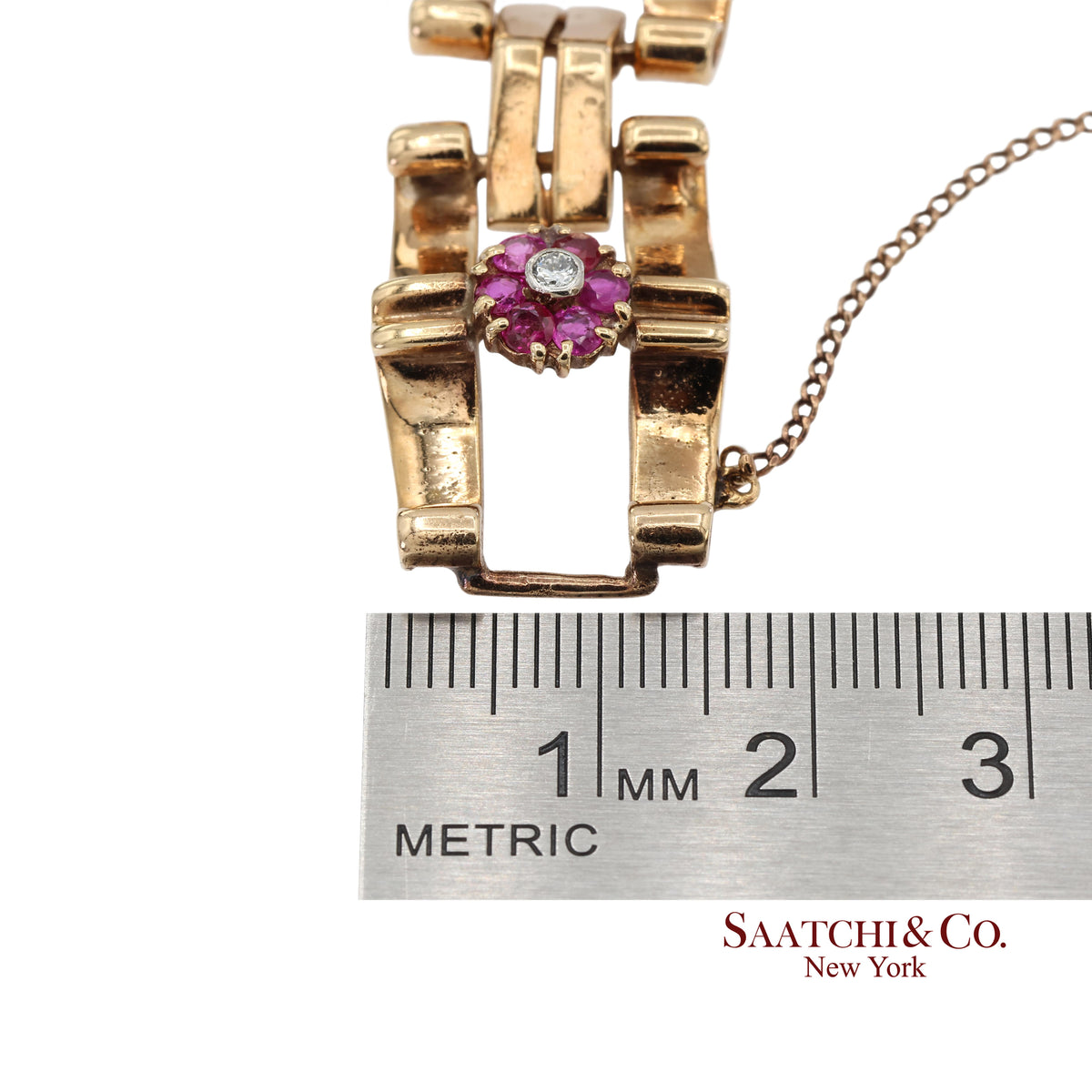 Vintage 0.15 Ct Natural Diamond and 1.20 Ct Ruby Bracelet in 14K Rose Gold