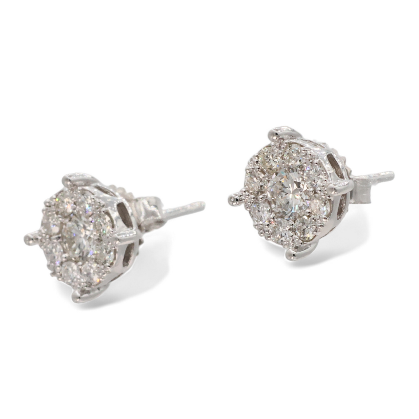 Round Cut Diamond Cluster Stud White Earrings