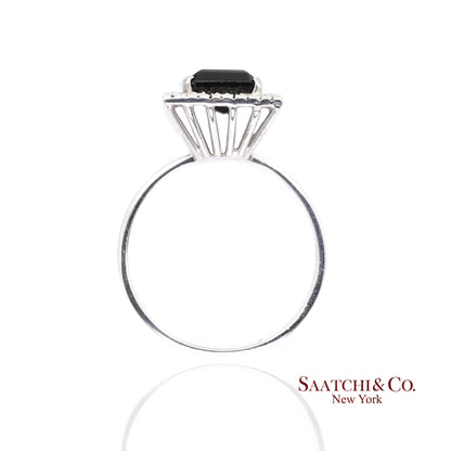 Pt 900 Natural Green Tourmaline and Natural Diamond Ring