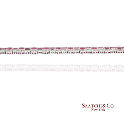 14K White Gold Natural Ruby Diamond Tennis Bracelet Milgrain Setting