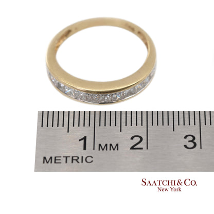 14K(585) Solid Yellow Gold Princess Cut Natural Diamond Band Ring