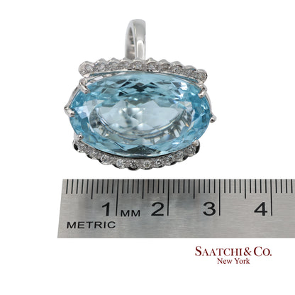 18K(750) Solid Vintage White Gold Natural Diamond and Blue Topaz Ring