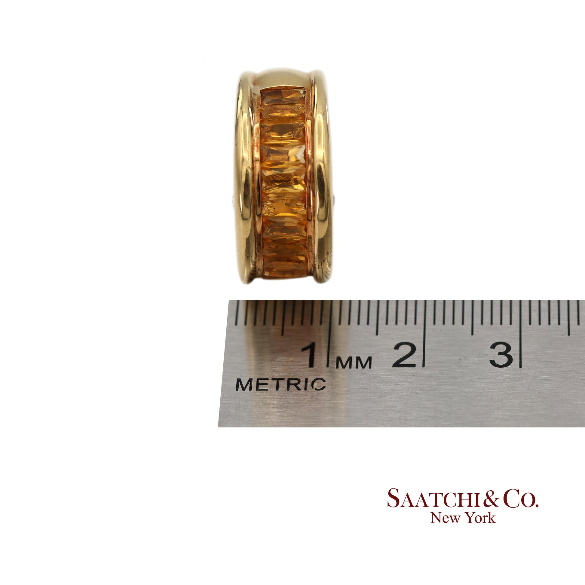 18K(750) Solid Yellow Gold Natural Diamond and Citrine Wide Band Ring