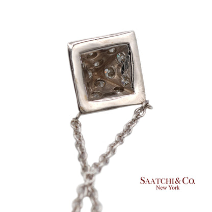 18K(750) White Gold Natural Diamond Square Shape Pendant Necklace with Chain