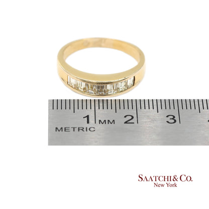 14K(585) Vintage Solid Yellow Gold Natural Baguette Diamond Band Ring