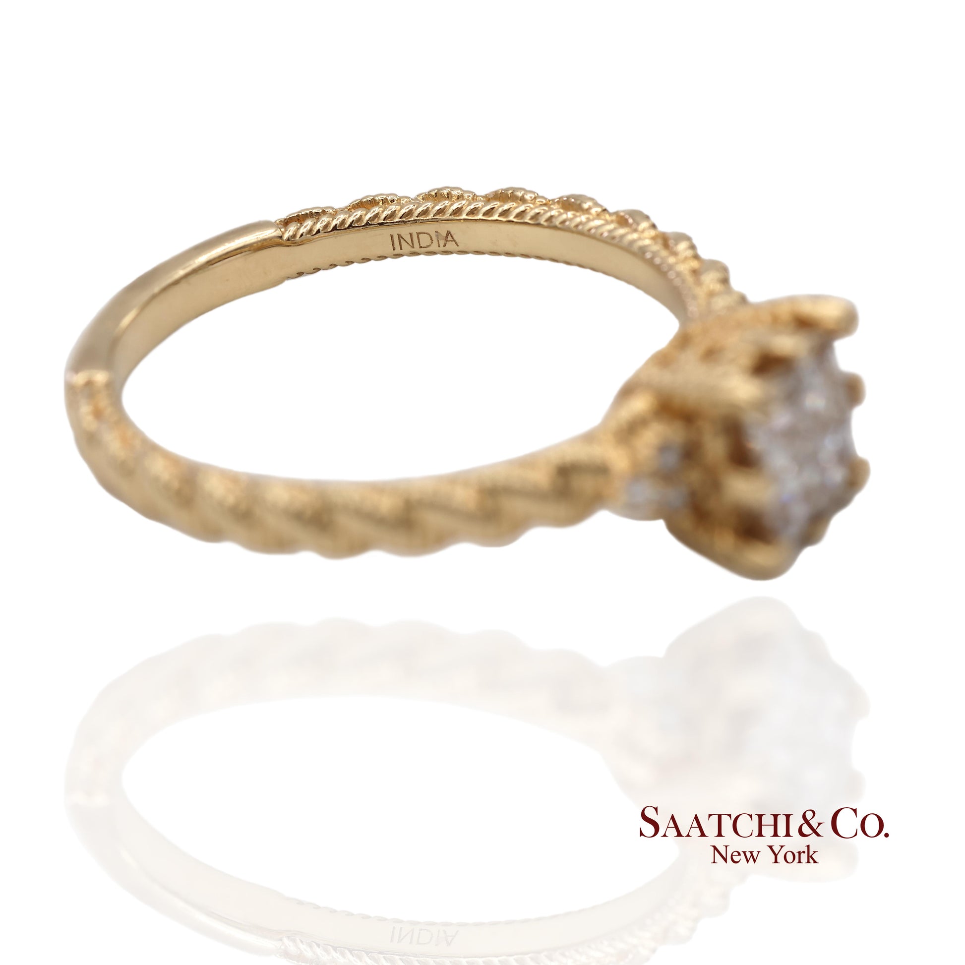 Judith Ripka 14K (585) Yellow Gold Natural Diamond Square Illusion Band Ring