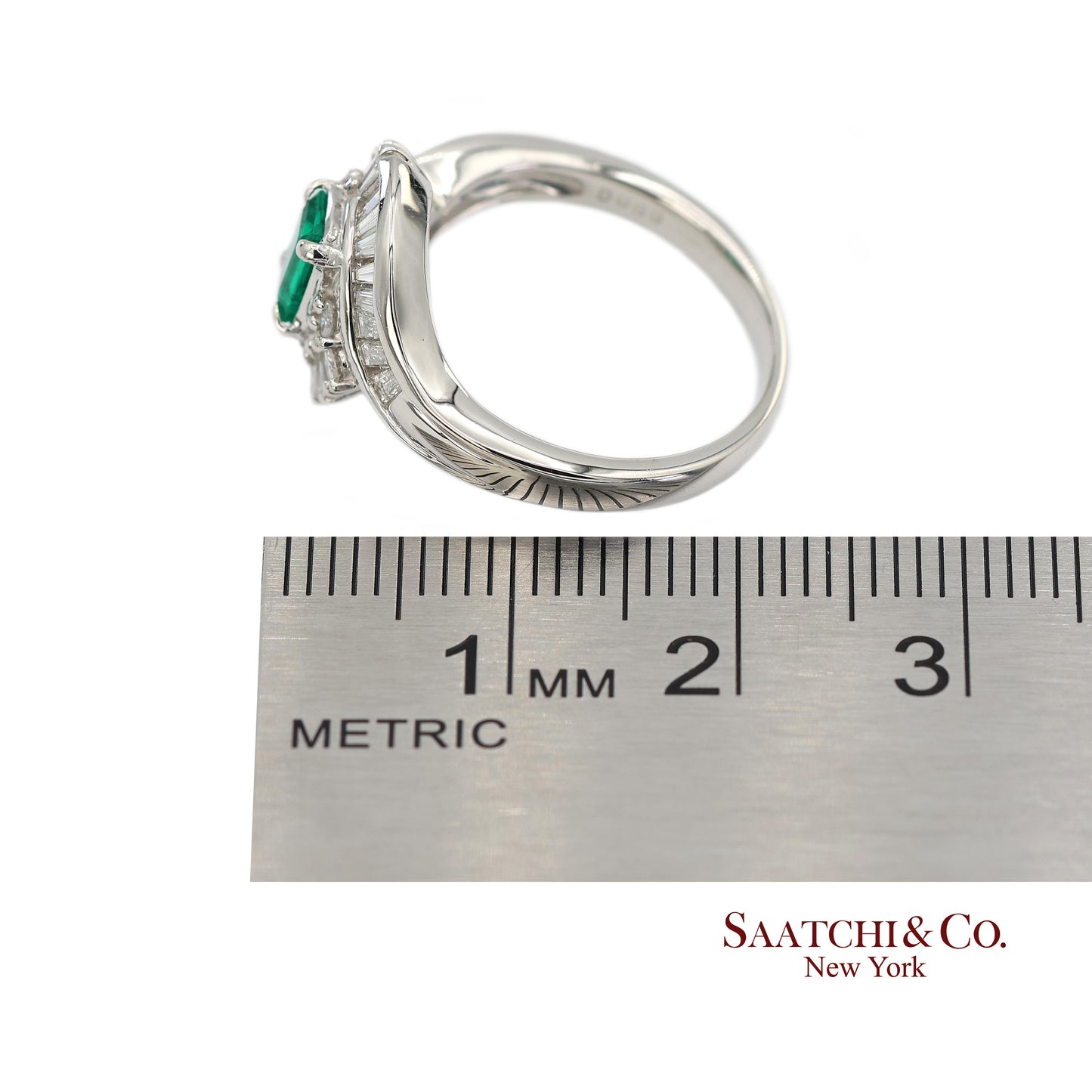 GIA Certified Solid Platinum 900 Natural Diamond and Natural Emerald Ring