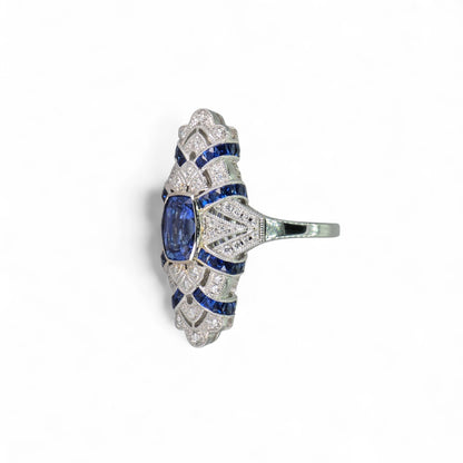 Stunning 18K (750) White Gold - Natural VVS Diamond & Blue Sapphire: Ring