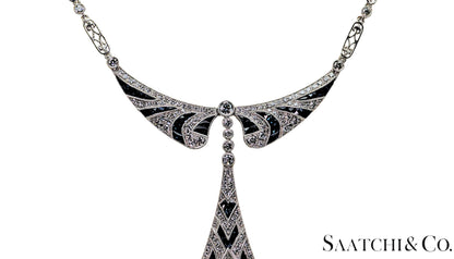 GIA Certified Diamond and Natural Sapphire in Platinum 950 Elegant Necklace