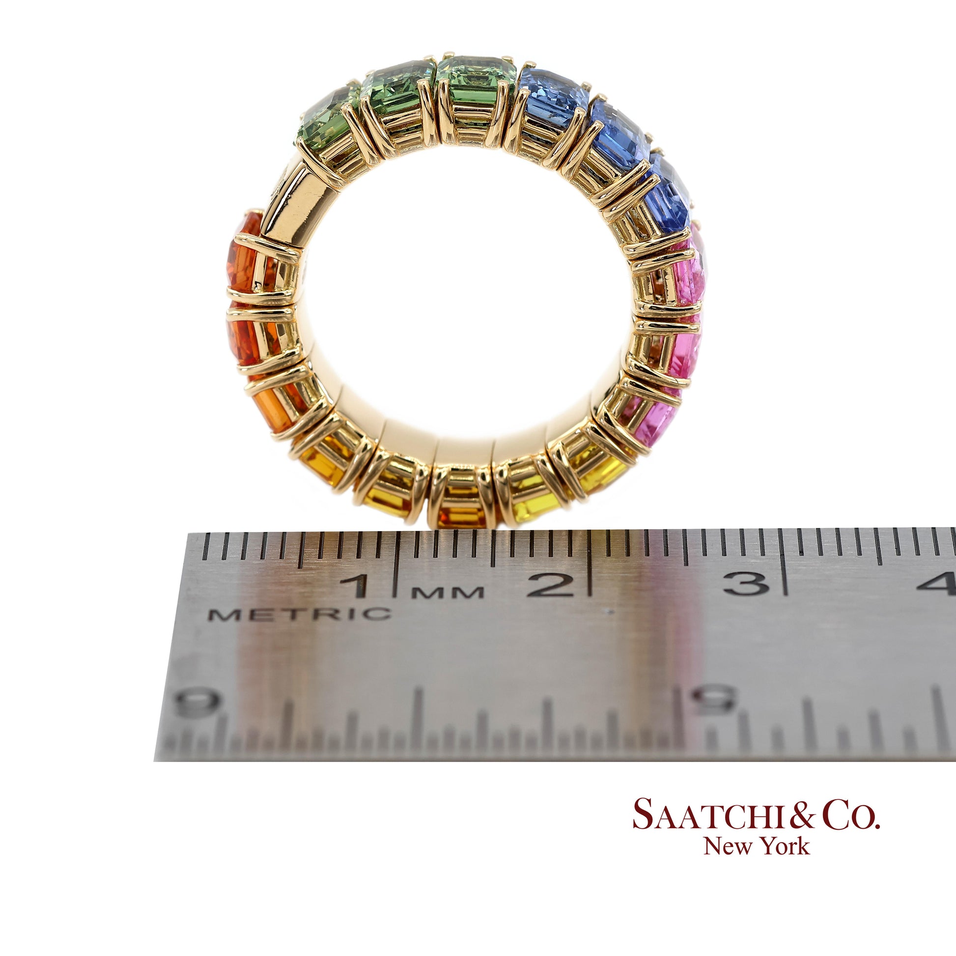 18K(750) Yellow Gold Zydo Italian Rainbow Natural Sapphire Eternity Stretch Ring