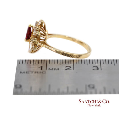 18K(750) Yellow Gold Natural Diamond Ballerina Ruby Ring