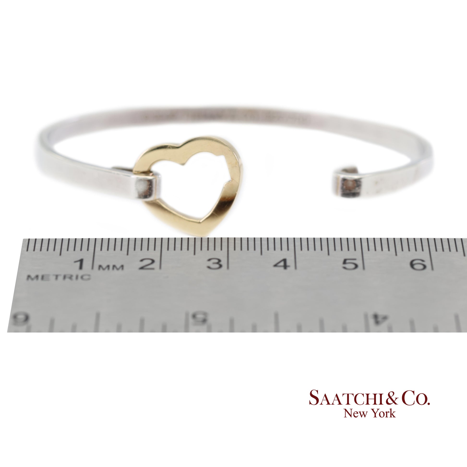 18K(750) Yellow Gold and Tiffany & Co 925 Sterling Silver Heart Bangle Bracelet