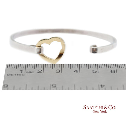 18K(750) Yellow Gold and Tiffany & Co 925 Sterling Silver Heart Bangle Bracelet