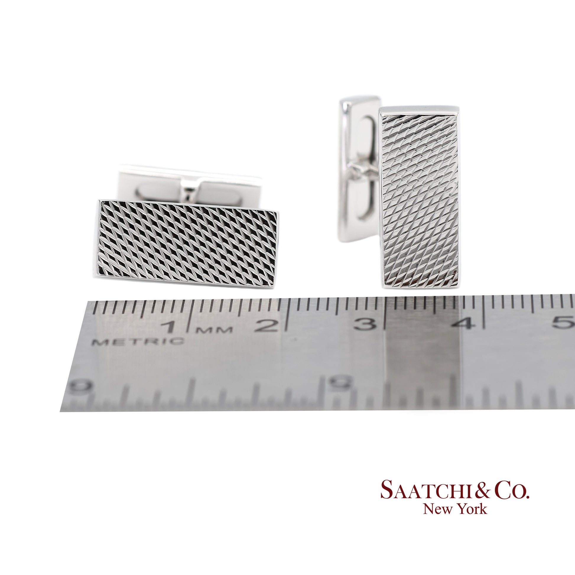 Asprey London 18K(750) Solid White Gold Classic Rectangular Crosshatch Cufflinks