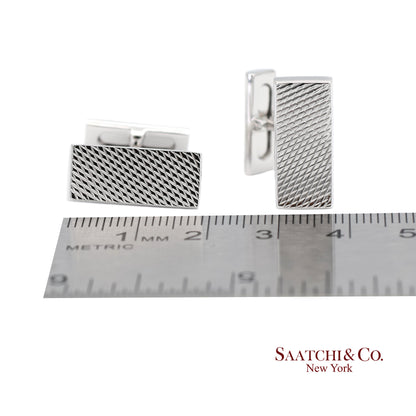 Asprey London 18K(750) Solid White Gold Classic Rectangular Crosshatch Cufflinks