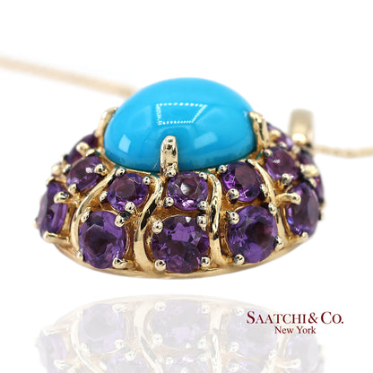 14K Yellow Gold Carlo Viani Turquoise and Amethyst Pendant Necklace with Chain