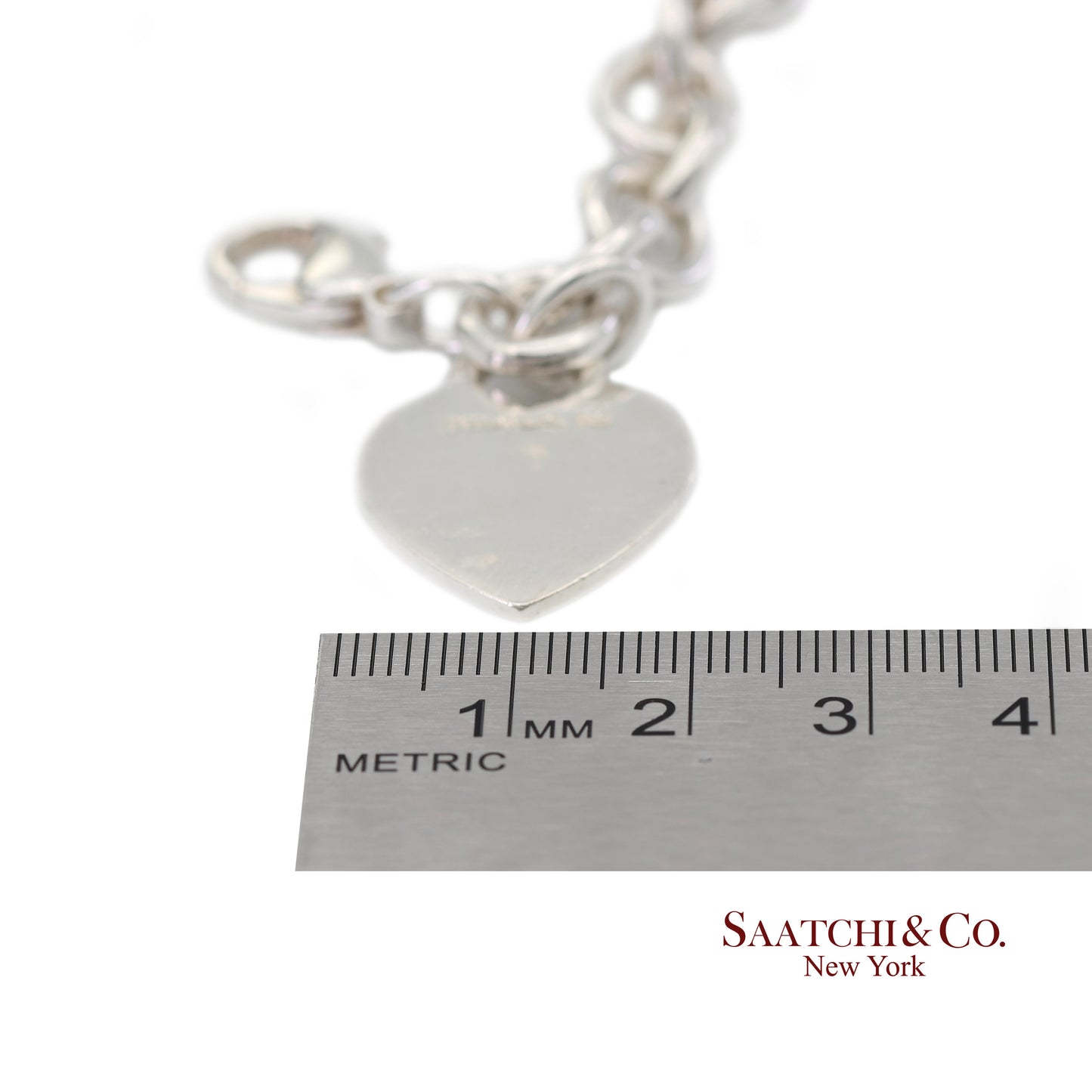 Tiffany & Co. 925 Sterling Silver Heart Charm Cable Chain Bracelet