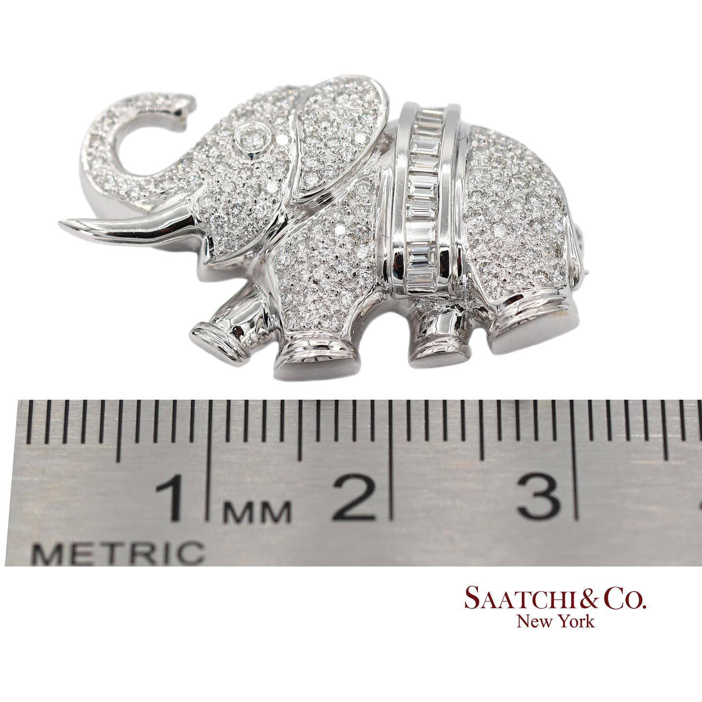 18K (750) White Gold Natural Diamond Elephant Brooch/Pin