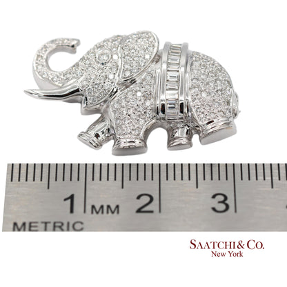 18K (750) White Gold Natural Diamond Elephant Brooch/Pin