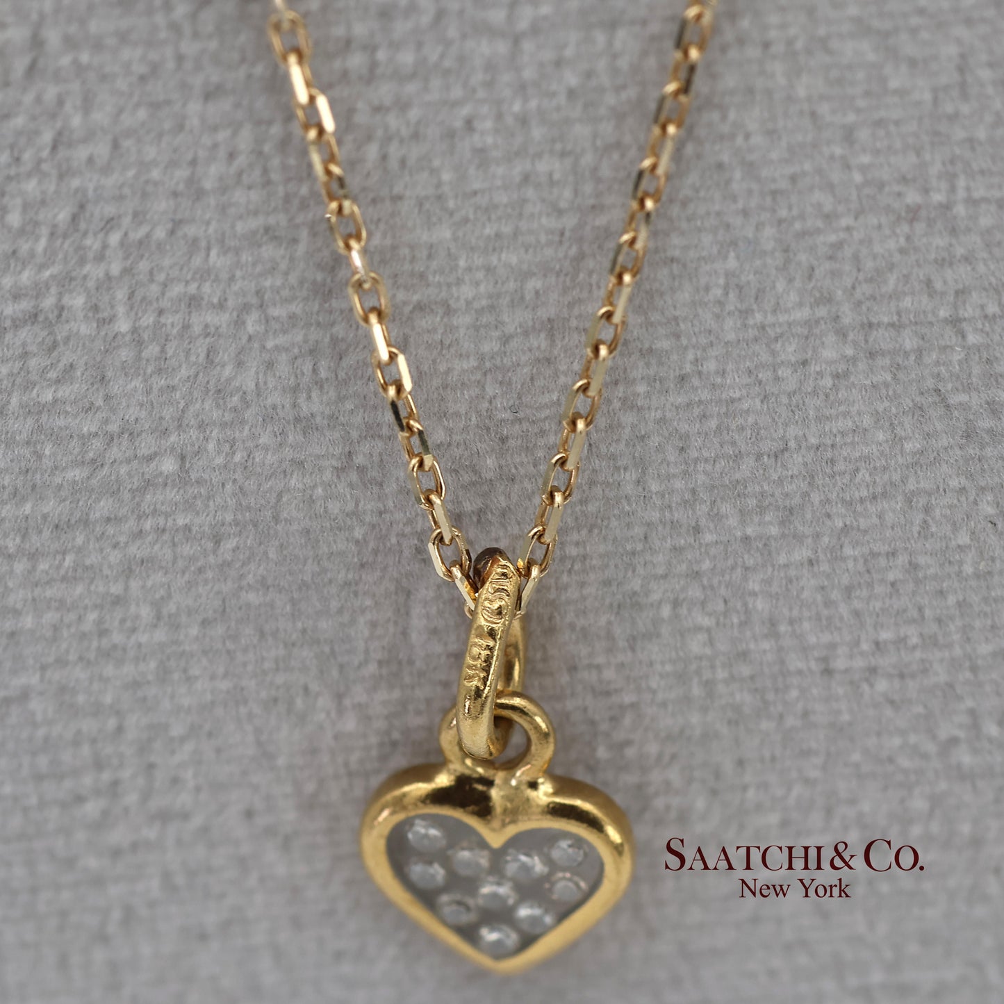 18K Natural Diamond Heart Shape Pendant with 14K Yellow Gold Chain