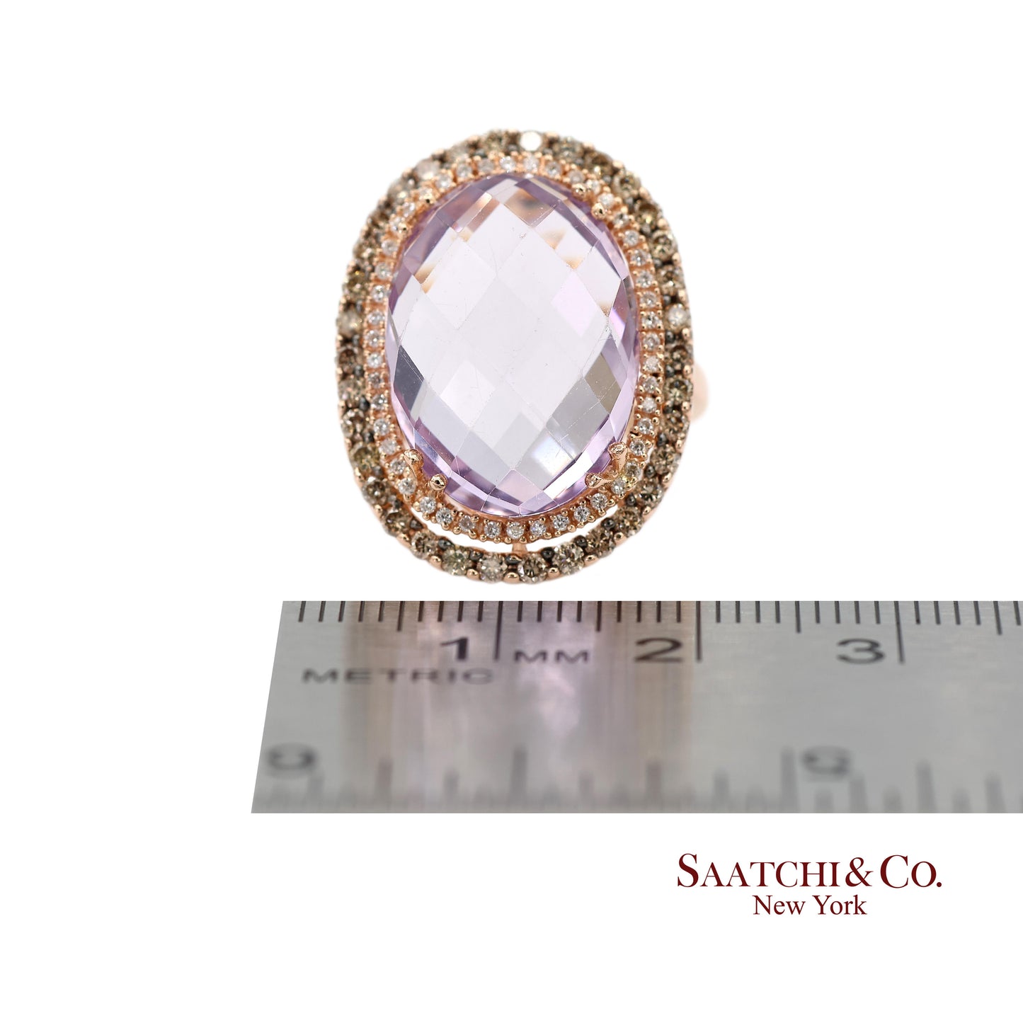 14K (585) Rose Gold Natural Diamond and Amethyst Ring