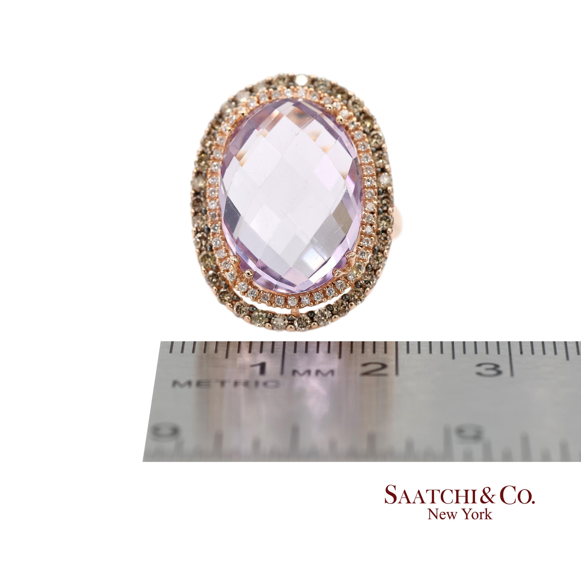 14K (585) Rose Gold Natural Diamond and Amethyst Ring